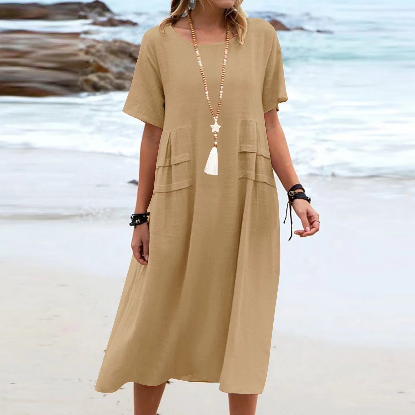 The Carvelli™ Cotton Linen Midi Dress
