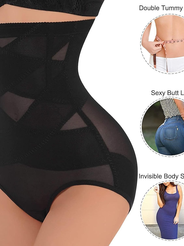 LightInTheBox Women's Mesh High Waisted Hip Lift Control Panties Black