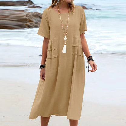 The Carvelli™ Cotton Linen Midi Dress