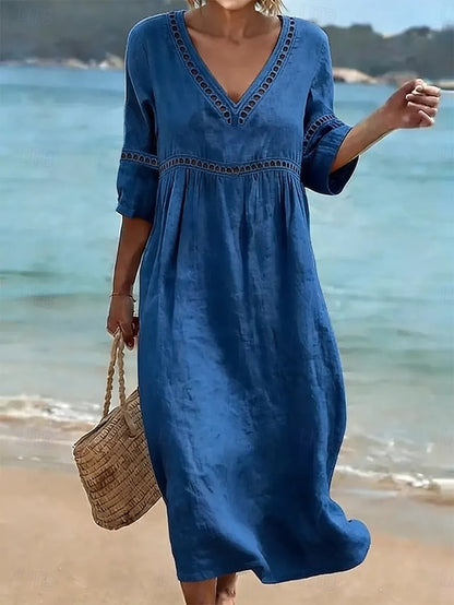 LightInTheBox Women's Midi Dress A Line V Neck 3/4 Sleeve Solid Color Loose Fit Casual Beach Summer Spring 2026