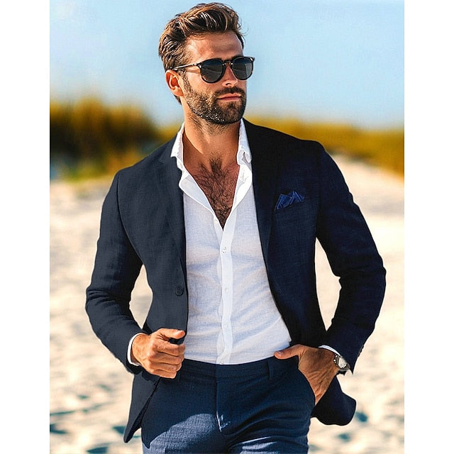 LightInTheBox Men's Linen Blazer Notch Collar Solid Color