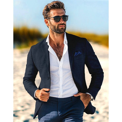 LightInTheBox Men's Linen Blazer Notch Collar Solid Color