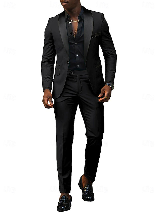 LightInTheBox Men's Tailored Fit 2 Piece Suit Shawl Lapel Solid Color