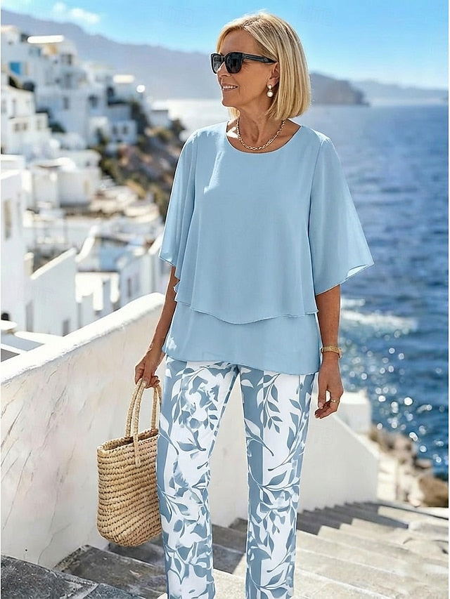 LightInTheBox Women's 2 Piece Outfit Short Sleeve Crew Neck Floral Graphic Vacation Casual Summer Loose Fit