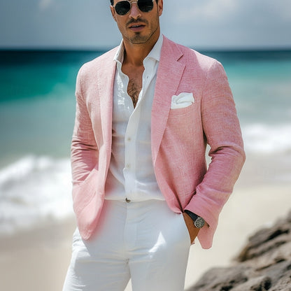 LightInTheBox Men's Linen Blazer Notch Collar Solid Color Standard Fit