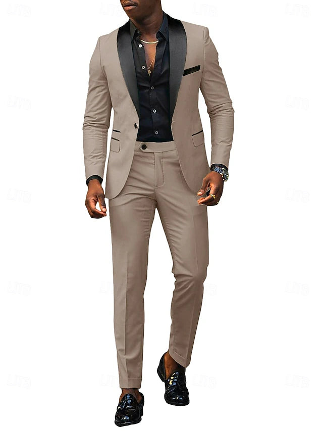 LightInTheBox Men's Tailored Fit 2 Piece Suit Shawl Lapel Solid Color