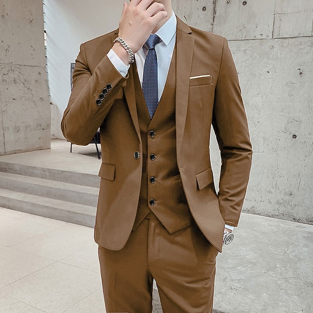 LightInTheBox Men's 3 Piece Formal Suit Solid Color Tailored Fit