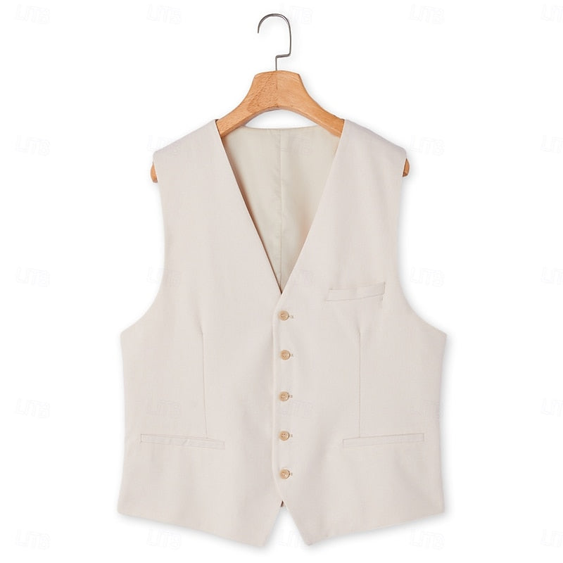 LightInTheBox Men's Linen 2-Piece Suit Waistcoat and Shorts Set