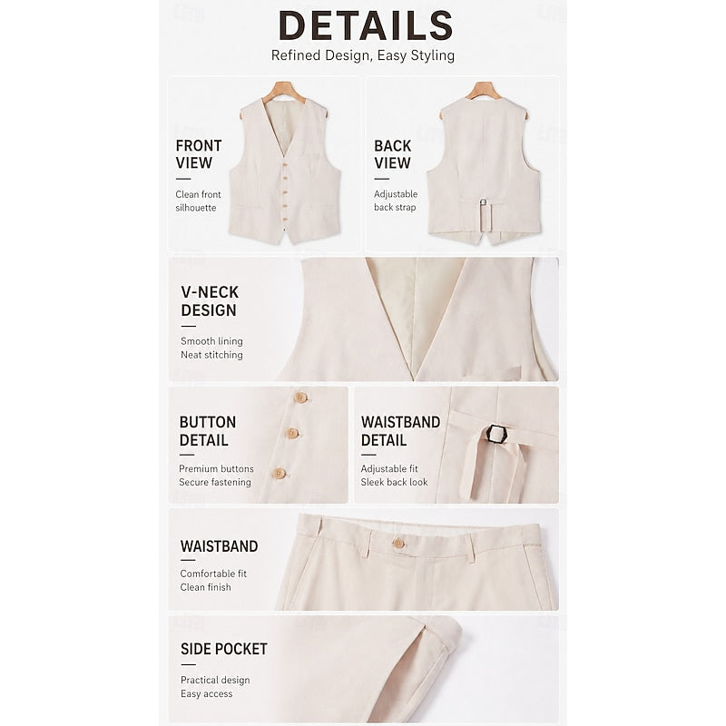 LightInTheBox Men's Linen 2-Piece Suit Waistcoat and Shorts Set