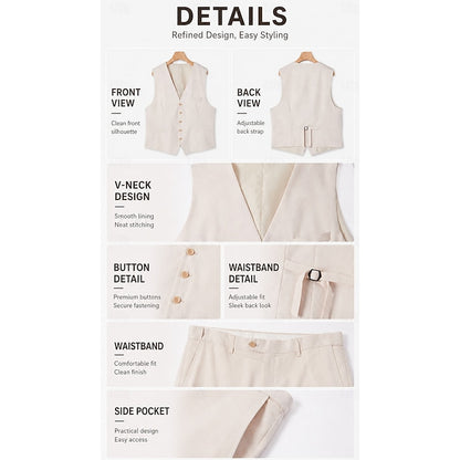 LightInTheBox Men's Linen 2-Piece Suit Waistcoat and Shorts Set