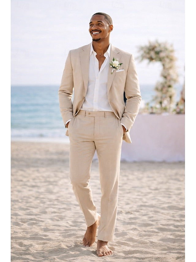 LightInTheBox Men's Linen 2 Piece Tailored Fit Suit Sky Blue
