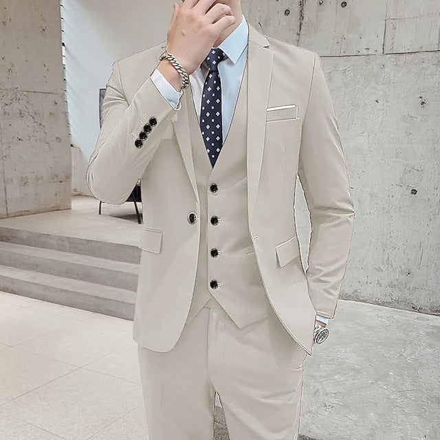 LightInTheBox Men's 3 Piece Formal Suit Solid Color Tailored Fit