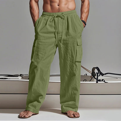 LightInTheBox Men's Gauze Cargo Pants Drawstring Elastic Waist Multi Pocket Summer Beach Black White