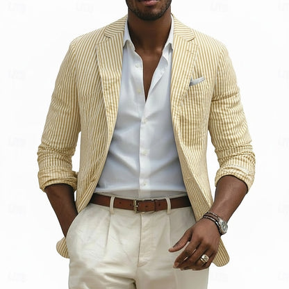 LightInTheBox Men's Seersucker Blazer Notch Collar Striped Slim Fit
