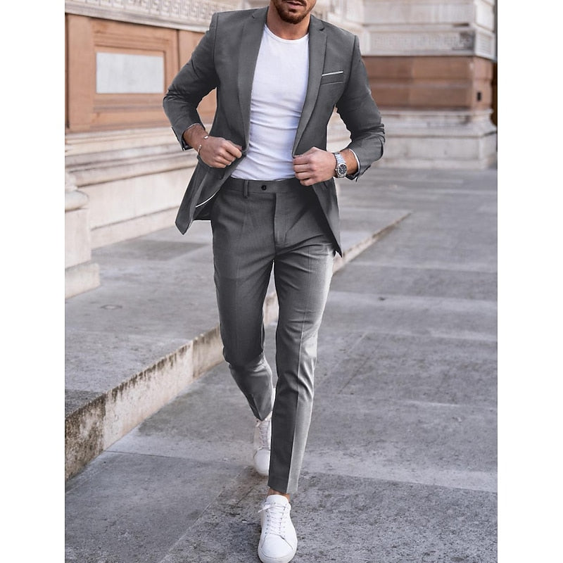 LightInTheBox Men's Tailored Fit 2 Piece Suit Notch Lapel Solid Color
