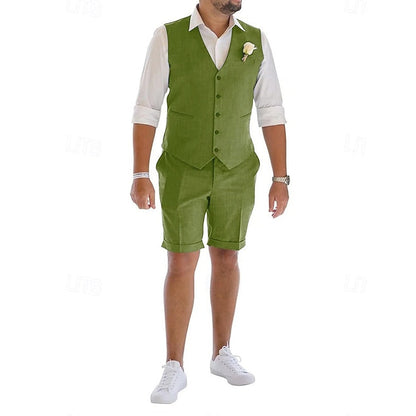 LightInTheBox Men's Linen 2-Piece Suit Waistcoat and Shorts Set