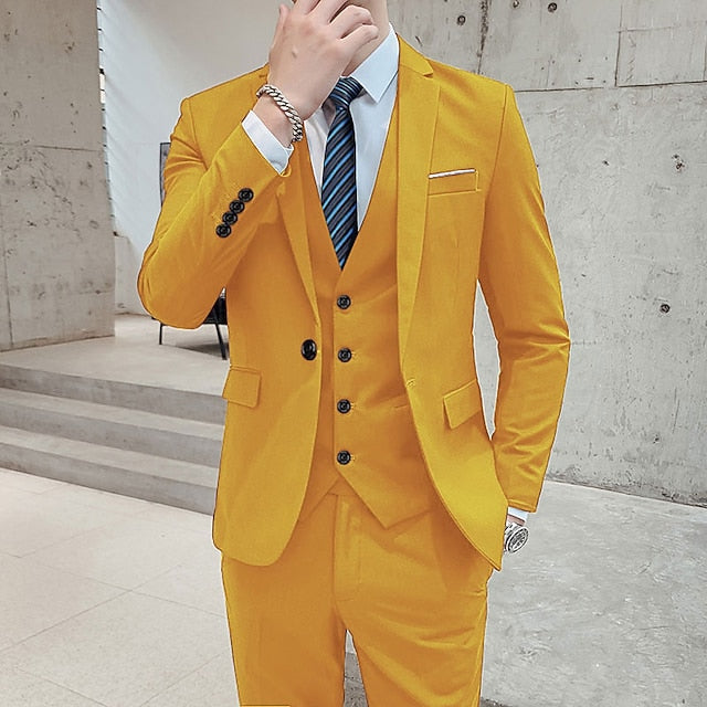 LightInTheBox Men's 3 Piece Formal Suit Solid Color Tailored Fit