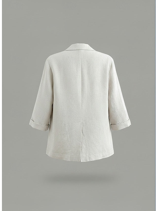 LightInTheBox Women's Cotton Linen Blazer Single Breasted Turndown Collar Long Sleeve Regular Fit Casual Summer Spring Apricot Yellow Pink