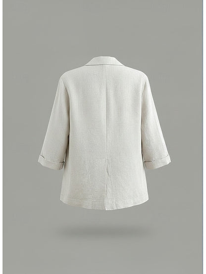 LightInTheBox Women's Cotton Linen Blazer Single Breasted Turndown Collar Long Sleeve Regular Fit Casual Summer Spring Apricot Yellow Pink
