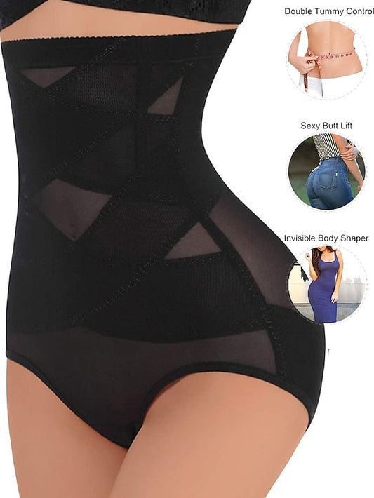 LightInTheBox Women's Mesh High Waisted Hip Lift Control Panties Black
