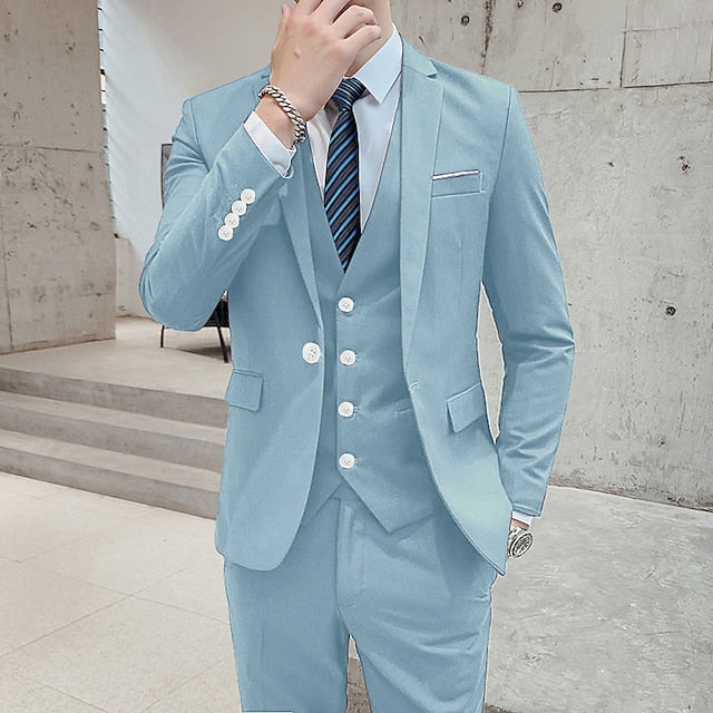 LightInTheBox Men's 3 Piece Formal Suit Solid Color Tailored Fit