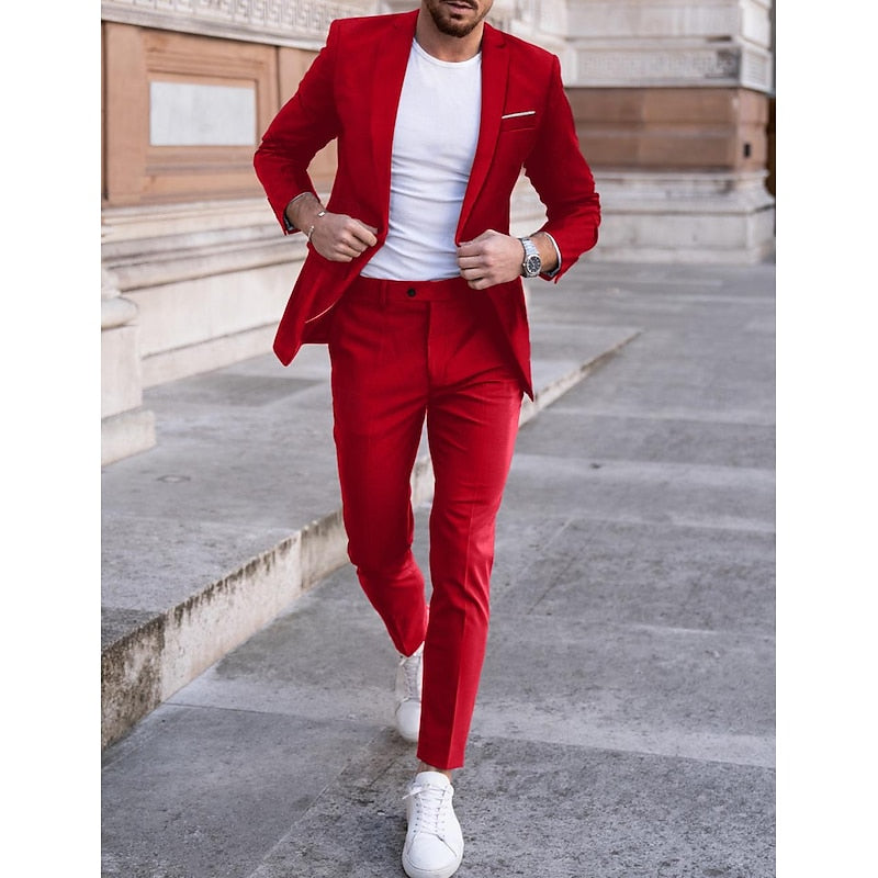 LightInTheBox Men's Tailored Fit 2 Piece Suit Notch Lapel Solid Color