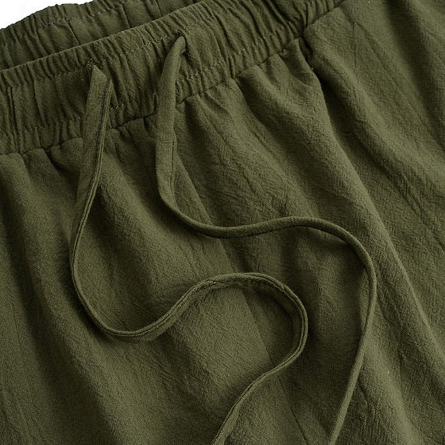 LightInTheBox Men's Gauze Cargo Pants Drawstring Elastic Waist Multi Pocket Summer Beach Black White