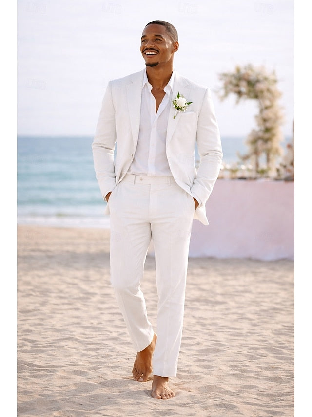 LightInTheBox Men's Linen 2 Piece Tailored Fit Suit Sky Blue