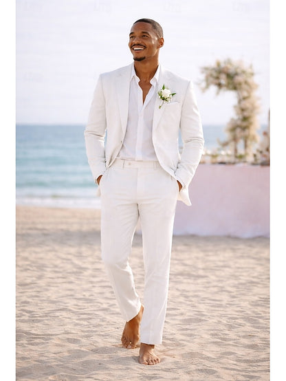 LightInTheBox Men's Linen 2 Piece Tailored Fit Suit Sky Blue