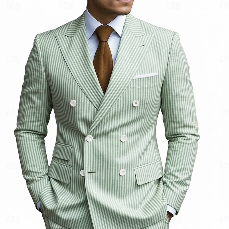 LightInTheBox Men's Seersucker Suit Peaked Lapel Striped 2 Piece