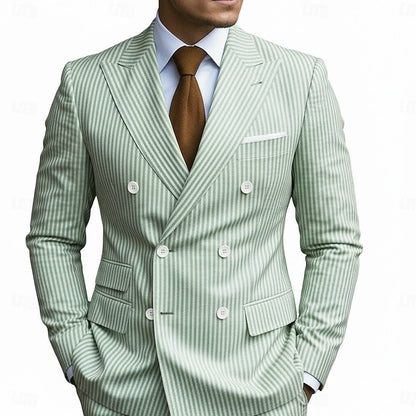 LightInTheBox Men's Seersucker Suit Peaked Lapel Striped 2 Piece