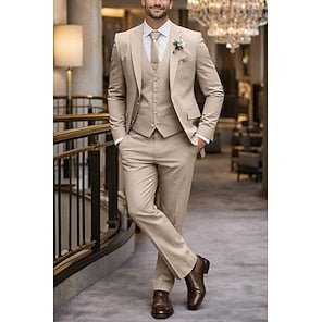 LightInTheBox Men's 3 Piece Formal Suit Solid Color Tailored Fit