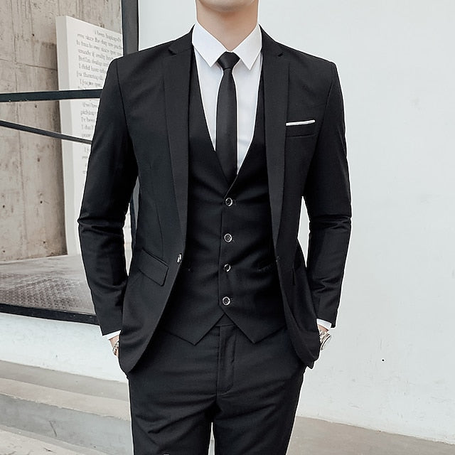 LightInTheBox Men's 3 Piece Formal Suit Solid Color Tailored Fit