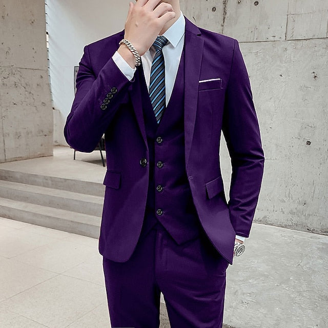 LightInTheBox Men's 3 Piece Formal Suit Solid Color Tailored Fit