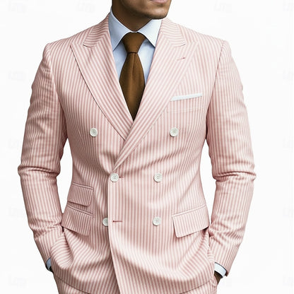LightInTheBox Men's Seersucker Suit Peaked Lapel Striped 2 Piece