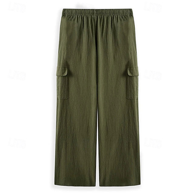 LightInTheBox Men's Gauze Cargo Pants Drawstring Elastic Waist Multi Pocket Summer Beach Black White