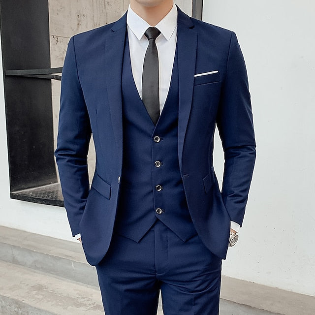 LightInTheBox Men's 3 Piece Formal Suit Solid Color Tailored Fit