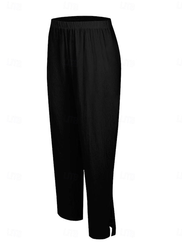 LightInTheBox Women's Chinos Summer Pants 100% Cotton Vacation Streetwear Basic Full Length Medium Waist Plain Pocket Elastic Waist Comfy Comfort Inelastic Daily Outdoor Vacation Grey Black White Army Green Summer