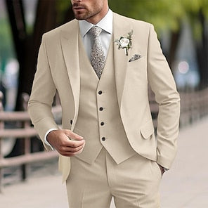 LightInTheBox Men's 3 Piece Formal Suit Solid Color Tailored Fit