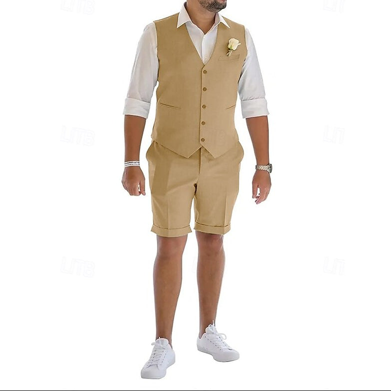 LightInTheBox Men's Linen 2-Piece Suit Waistcoat and Shorts Set