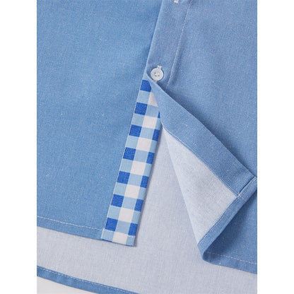 LightInTheBox Men's Cotton Linen Shirt Short Sleeve Turndown Collar Plaid Summer Beach Casual Blue Green Khaki