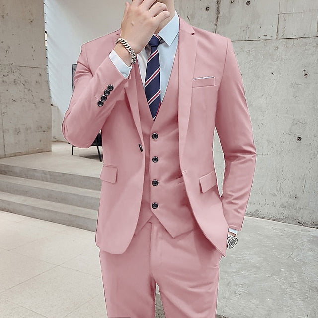 LightInTheBox Men's 3 Piece Formal Suit Solid Color Tailored Fit