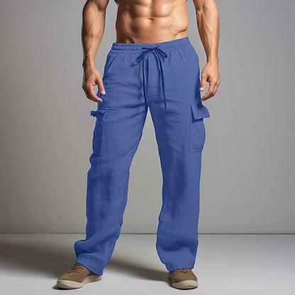 LightInTheBox Men's Gauze Cargo Pants Drawstring Elastic Waist Multi Pocket Summer Beach Black White