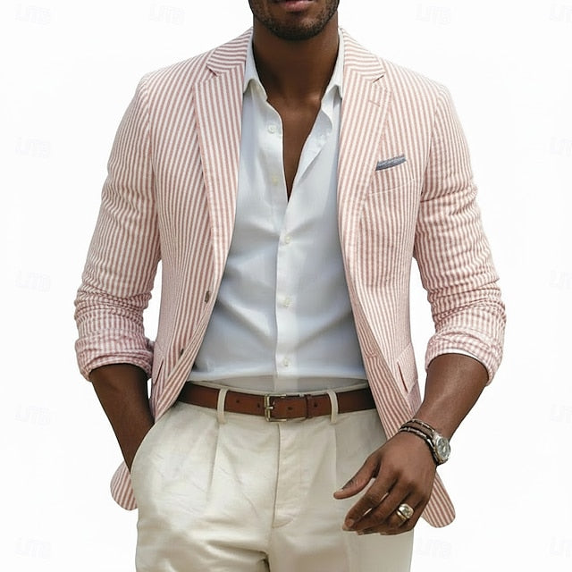 LightInTheBox Men's Seersucker Blazer Notch Collar Striped Slim Fit