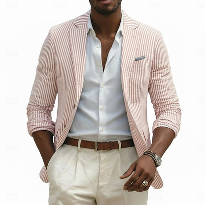 LightInTheBox Men's Seersucker Blazer Notch Collar Striped Slim Fit