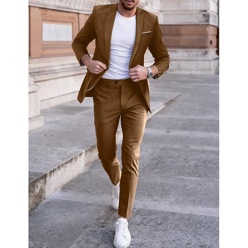 LightInTheBox Men's Tailored Fit 2 Piece Suit Notch Lapel Solid Color