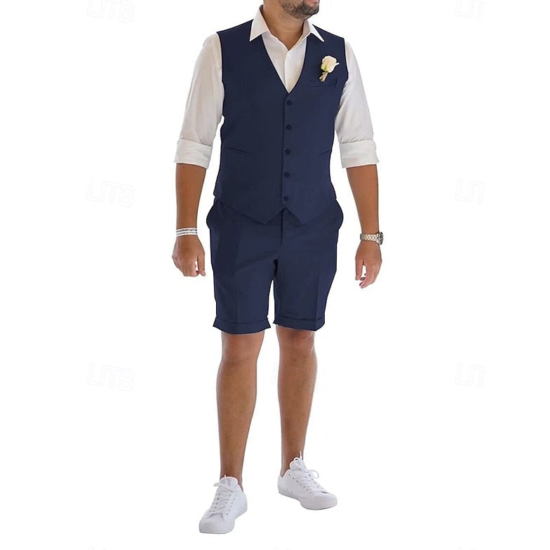 LightInTheBox Men's Linen 2-Piece Suit Waistcoat and Shorts Set