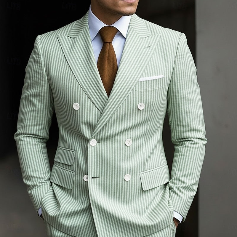 LightInTheBox Men's Seersucker Suit Peaked Lapel Striped 2 Piece
