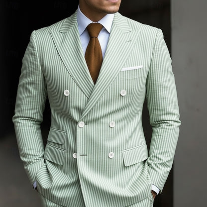 LightInTheBox Men's Seersucker Suit Peaked Lapel Striped 2 Piece