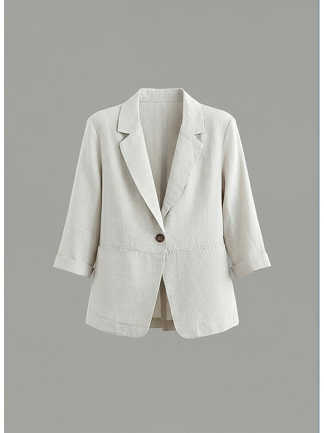 LightInTheBox Women's Cotton Linen Blazer Single Breasted Turndown Collar Long Sleeve Regular Fit Casual Summer Spring Apricot Yellow Pink